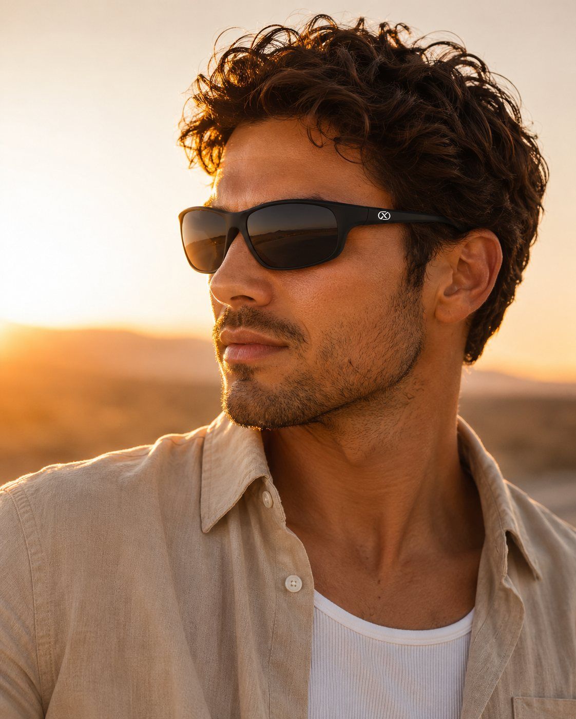 Desert road at golden hour, seen through a polarized XAGGER lens